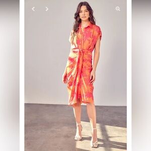 Vici Ayzel Floral Tie Front Midi Shirt Dress XS